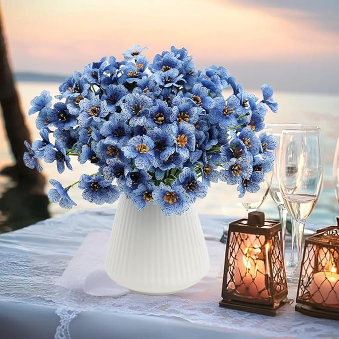12Pcs UV Resistant Artificial Flowers Artificial Violet Outdoor Decor Realistic Faux Plants Silk Flowers No Fade for Patio Hanging Baskets Garden Pots Farmhouse Yard (Blue)