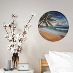 Wall Picture, with Coconut Palm Tree Sandy Beach Printed Circular Iron Hanging Picture,Wall Art Decor,Home for Bedroom Living Room Bathroom Decor,Iron Painting 11.8X11.8 in