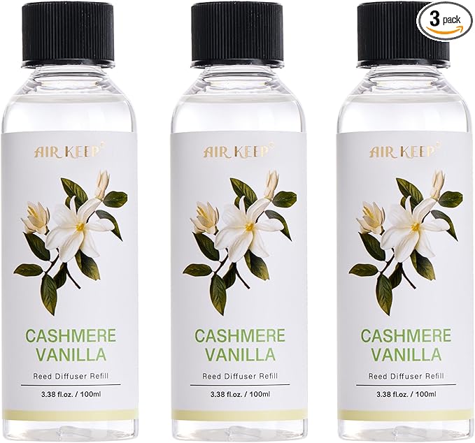 Airkeep Reed Diffuser Oil Refill/Cashmere Vanilla/3.38 oz(100ml)/3 Pack/Scented Oil Refill for Reed Diffuser Home Fragrance for Bedroom, Bathroom Office Home Decor