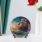 Decorative Plates, Ocean Sailing Ship at Sunset Painting Display Plate for Home Office Kitchen Table Decor Porcelain Plates 6 Inch, Birthday Gifts