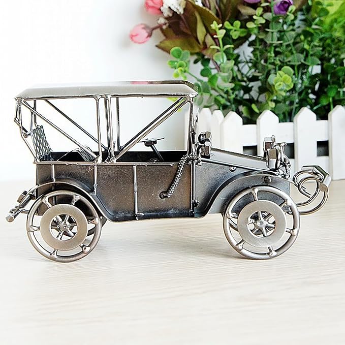 Metal Antique Vintage Car Model Home Décor Handmade Handcrafted Collections Collectible Vehicle (Silver)