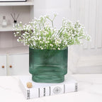 Ribbed Glass Vase, Green Glass Vase, Fluted Short Vases for Flowers, Modern Vases for Living Room, Dining Room, Bathroom, Desk, Shelf, Wedding, Office, 7 Inches