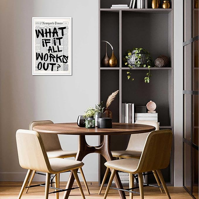 Drimiler Retro Black And White Newspaper Poster What If It All Works Out Canvas Wall Art Positive Affirming Quote Minimalist Prints Painting For Home Bedroom Dorm Wall Decor 8x12in Unframed