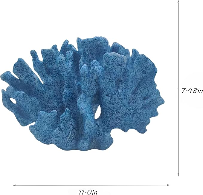 Etlemonde Blue Beach Coastal Fan Coral Decor Resin Statue - Faux Sea Coral Reef for Bathroom Shelf, Coffee Table, Nautical Beach House Home Decor Accent