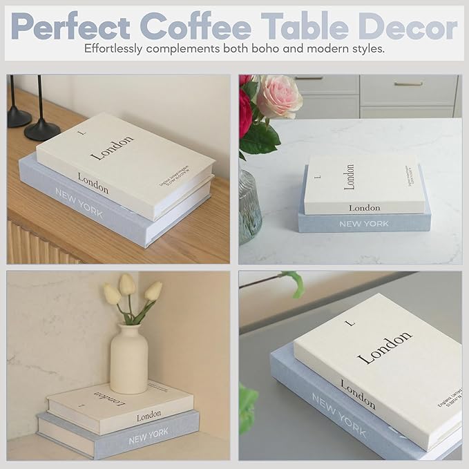 Faux Book Storage Box Set of 2 (Beige/Gray) – Decorative Faux Books with Hidden Storage for Coffee Table Decor, Bookshelf or Mantle – Linen Decorative Boxes – Aesthetic Book Decor for Home