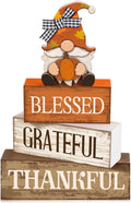 Lineshading 4 Pcs Wooden Farmhouse Tabletop Decor Rustic Home Tiered Tray Decor Decorative Farmhouse Table Decoration Home Block Signs Gift(Blessed Gnome)