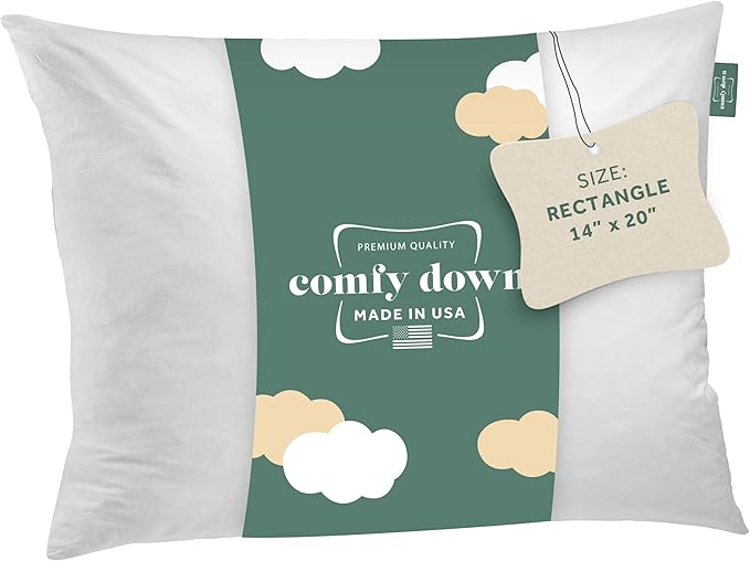 ComfyDown Decorative Throw Pillow Insert, Down and Feather Fill, 100% Cotton Cover, 233 Thread Count - Made in USA (14 X 20)