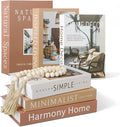 Menkxi 6 Aesthetic Decorative Books Set with Tassel Wood Bead Coffee Table Decor Faux Books with Simple Design for Modern Home Decor Inspired Living Decoration Photo Storage and As a Keepsake Box