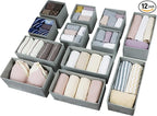 Drawer Organizer Clothes, Foldable Fabric Dresser Organizer Closet Organizers and Storage Box for Underwear,Folded Clothes,Baby Clothing,Socks,Bra,Towels,Ties(6M+6S,Gray)