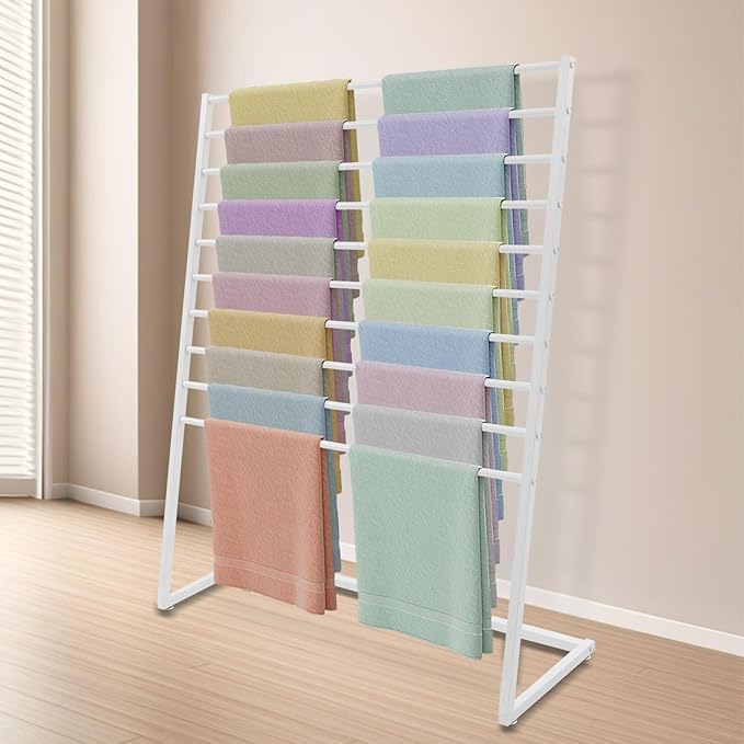 10 Tier Metal Scarf Organizer Holder, Freestanding Scarf Rack, Scarf Holder Organizer for Commercial Clothing Retail Store Towel Rack Ties Belt Pants Hanging (White, 47.24 * 15.75 * 57.09in)