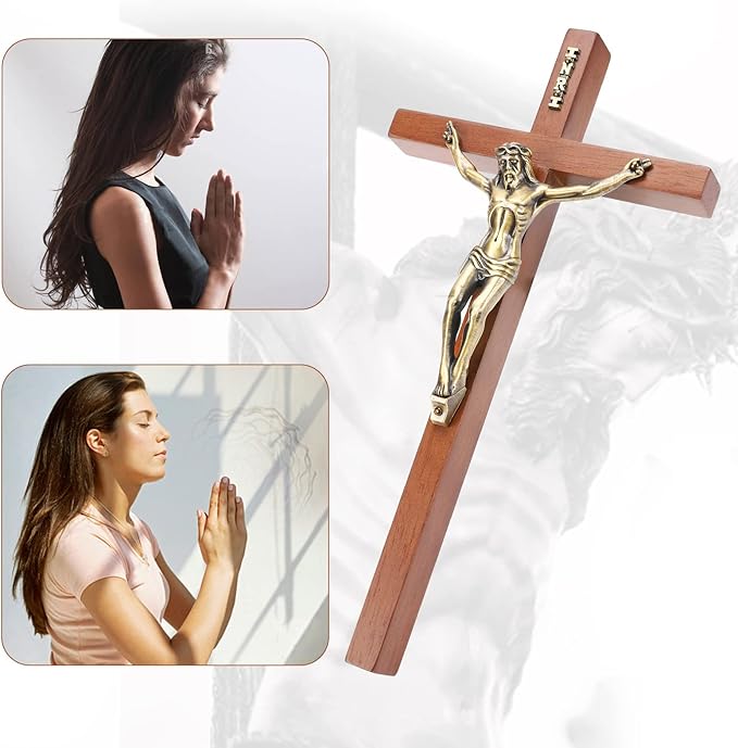 DCCXN Crucifix Wall Cross, Wooden Catholic Hanging Jesus Christ Cross for Wall Decor - 10 Inch
