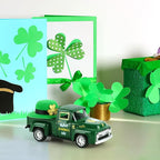 Vintage St. Patrick's Day Mini Metal Truck Four Leaf Truck with Green Hat Diecast Pickup Tiered Tray Decor with Shamrock for Farmhouse Shelf Table Home Decor