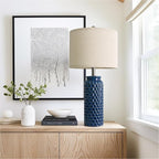 USumkky 24 inches Modern Ceramic Dark Blue Bedside Lamp Set of 2 for Bedroom Decor Farmhouse Table Lamp for Living Room Office Dorm