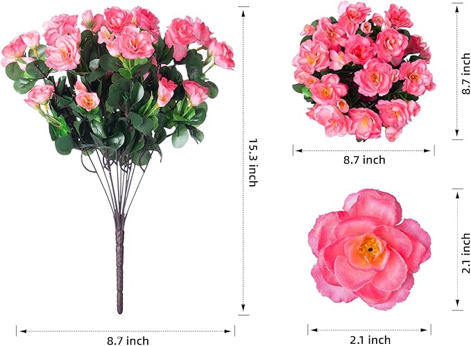 HyeFlora Artificial Faux Outdoor Flowers Plants for Spring Summer Decoration, Fake Silk Camellia UV Resistant Look Real for Planter Outside Front Door Porch Patio Balcony, 3 Large Bundles