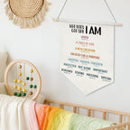 Who God Says I Am Wall Hanging Banner,Christian Bible Verse Canvas Poster, Bible Wall Art for Women, Teens, or Kids, Faith-Based Decor with Wooden Rod, 11x16 Inch(KD14)