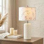 PoKat 23'' Table Lamp with Flower Lampshade for Night Stands, Birthday Gifts for Women Mom, House Warming Gifts New Home Decor, Ceramic Lamp for Living Room, Modern Bedroom Lamp for Nursery