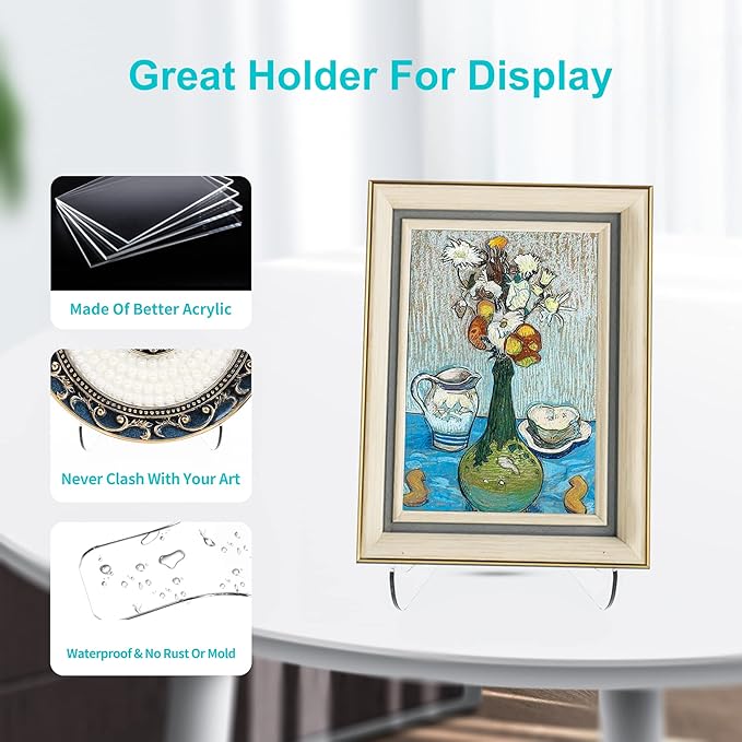 Boloyo Flat Back Acrylic Plate Display Stand , 3 Inch 5PC Clear Acrylic Display Holder Easel Base for Home Office Kitchen School Art Display