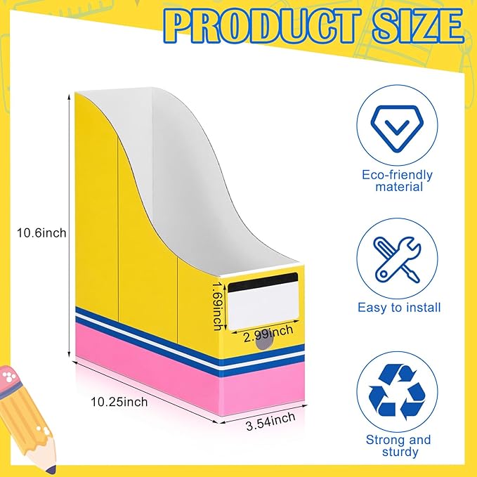 Resurhang 24 Pcs Cardboard Magazine Holders Pencil Book Bins for Classroom Magazine File Storage Box with Label Stickers for Desk Shelves School Classroom Home Office Supplies