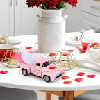 Pink Truck Decor for Home Valentine's Day Metal Truck with Hearts Pink Trucks Vintage Romantic Tiered Tray Decor for Home Kitchen Farmhouse Car Model Valentine's Day Table Centerpiece Supply