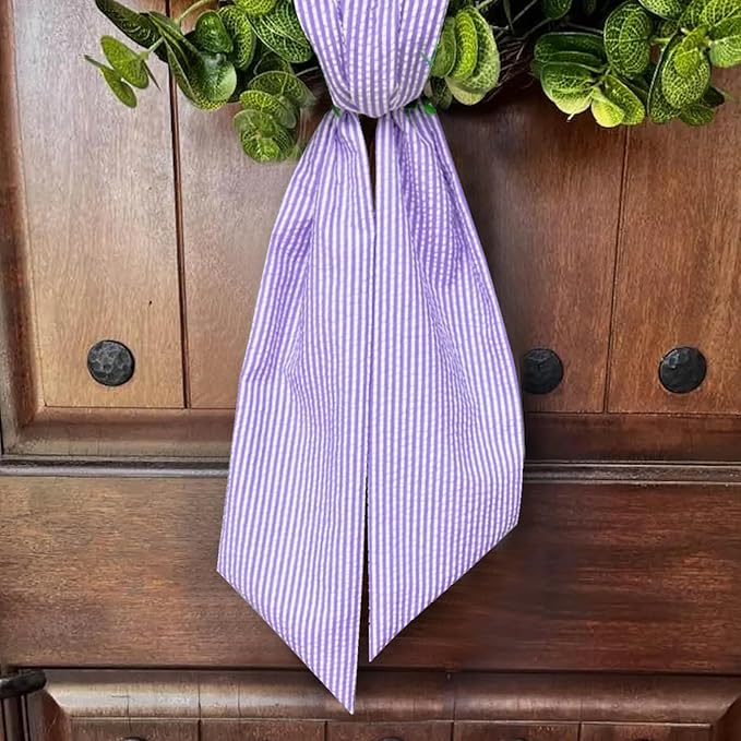 Christmas Wreath Sash for Front Door, Purple Stripes Burlap Sash Birthday Holiday Wreath Accessories for Home Wedding Baby Shower Decorations