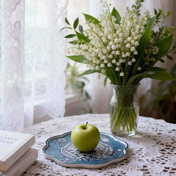 Hand-Painted Blue and White Ceramic Plate 6.7 Inch, Floral Chinoiserie Decorative Plate for Shelf Cabinet, Kitchen Dinnerware Dessert Cheese Sushi Snack Dishes, Great Housewarming Gift