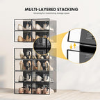 SEE SPRING X-Large Shoe Storage Box Fit Size 11, Clear Plastic Stackable Shoe Organizer for Closet, Space Saving Sneaker Shoe Rack Containers Bins Holders for Entryway, Under Bed, 12 Pack Black