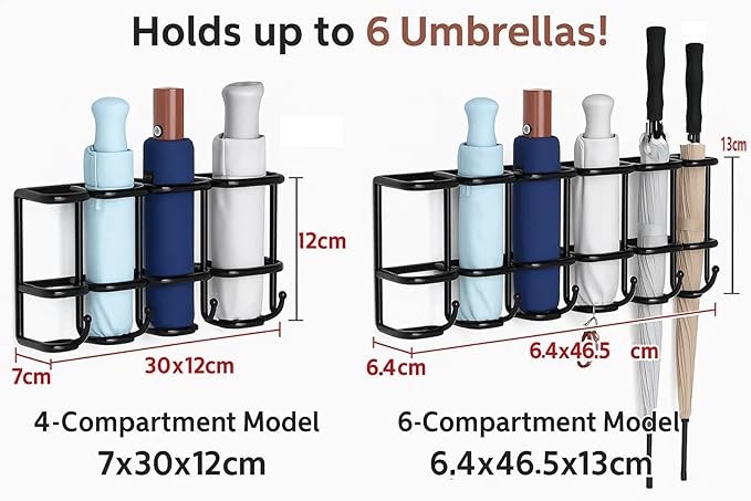 Wall Mounted Umbrella Holder for Entryway, Modern Metal Space-Saving Umbrella Stand Rack Indoor Organizer for Home Office Apartment(Black,46.5CM)