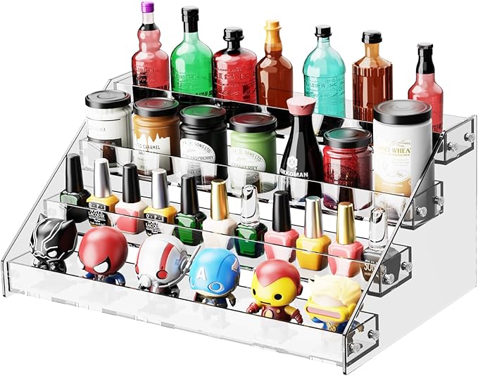 Acrylic 4-Tier Display Stand, Organizer, Storage Rack, Perfume, Spice, Figure, Cupcake, Card Display Stand, 12.2"x8.38"x6.22"