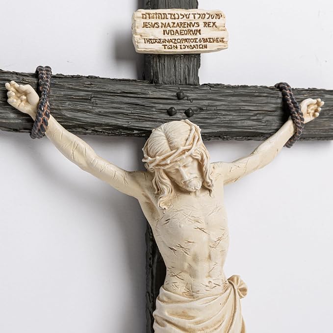 DevotedWalls 10" H Catholic Realistic Crucifix for Wall,Realistic Jesus Chirst Cross for Church,Chapels and Home Table,Altar Cross,Domestic Altar,Catholic Gift, Religious Gift,Lifelike Crucifixion Christ Wound for Meditation (Black and White)