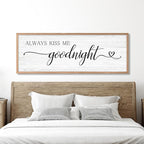 Always Kiss Me Goodnight Wall Sign Above Bed 41.3''×15'' Large Farmhouse Wall Decor for Bedroom Couples Room Decor Framed Wood Wall Art Rustic Master Bedroom Wall Decoration (brown frame)