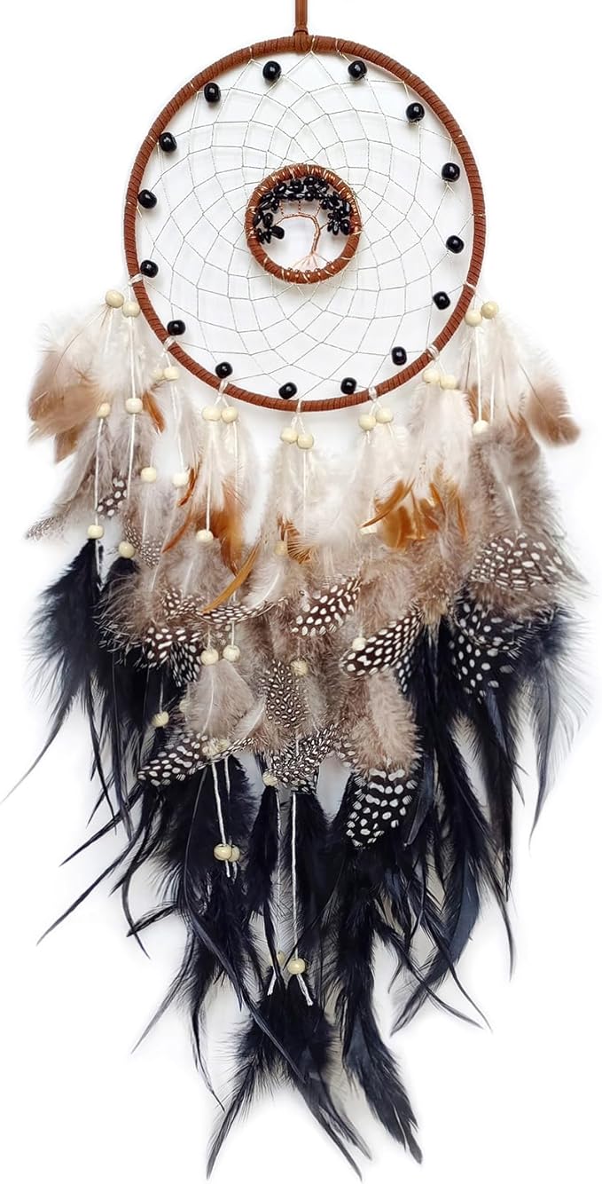 Black Dream Catcher Wall Decor Crystal Tree of Life Dream Catchers Handmade Feather Dreamcatcher Wall Hanging Ornament for Bedroom Living Room Home Decor