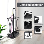 18 Slot Umbrella Stand with 10 Hooks – Heavy Duty Metal Indoor Umbrella Rack Holder with Removable Drip Tray – Large Commercial Entryway Organizer for Office, Lobby or Home