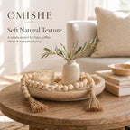 OMISHE 76" Long Extra Large Wood Bead Garland with 1.6" Diameter Wooden Beads and Tassels, Rustic Farmhouse Country Decorative Beads for Home Tiered Tray Decor, Natural Beige