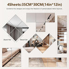 Shiftshade Mirror Wall Full Length,12X14 Inch Unbreakable Mirror Tiles for Bedroom Home Gym Door, Acrylic Mirror Full Body Shatterproof Mirror Stickers for Walls,Mirror Sheets (4pcs)