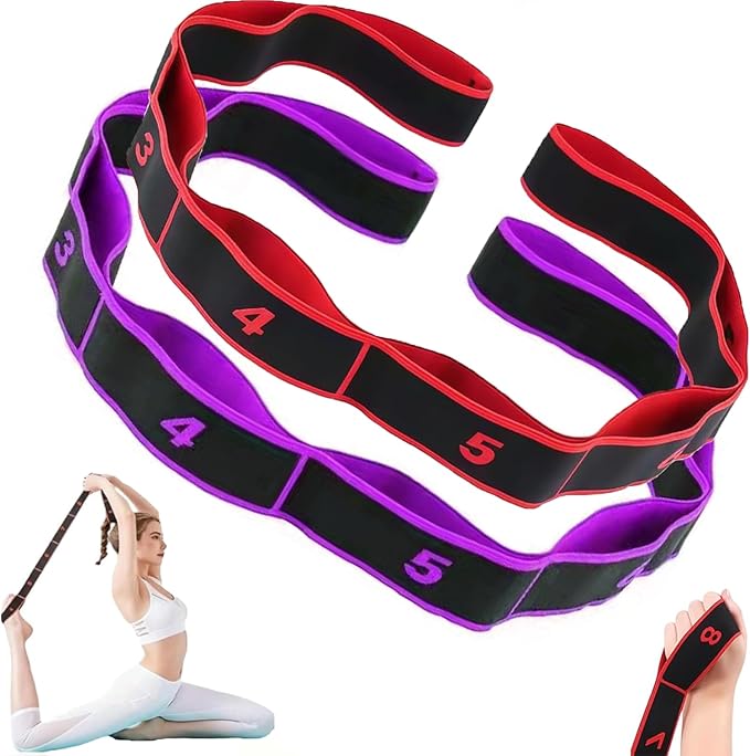 （2Pcs） Numbered Resistance Bands for Glutes & Yoga, Resistance Bands with Handles for Arms,Adjustable Bands for Full Body Stretching Shaping(Red&Purple