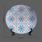 Turkish Decorative Plate Stand, 10 Inch, Blue Red Flowers Round Display Plate, Handmade Ceramic Ornament, for Kitchen Living Room Office Countertop Decor