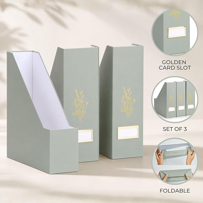 ZICOTO Beautiful Magazine Holder Set Of 3 - Sturdy File Holder to Organize Your Desk Or Shelves - The Perfect Office Storage to Effortlessly Organize Your Paperwork/Files, Magazines, Books Or Binders