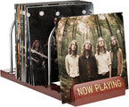 Bulado Now Playing Vinyl Record Holder, Wooden Vinyl Record Storage with Front Display Groove, Album Storage Stand Organizer for 50 LPs, Easy to Assemble, Magazine Holder Rack for Gift