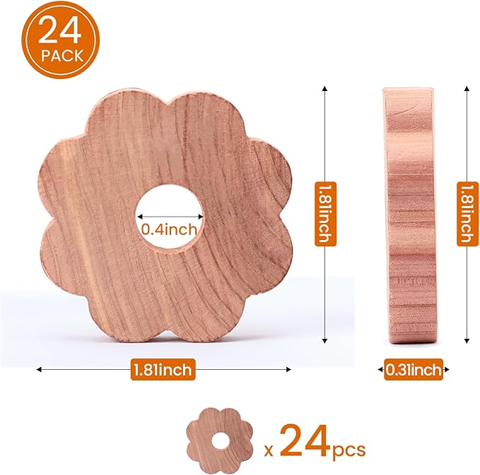Homode Cedar Blocks for Clothes Storage, 24 Pcs Cedar Rings Cedar Chips for Closets and Drawers, Cedar for Closets Scented Cedar Wood Flowers Closet Freshener