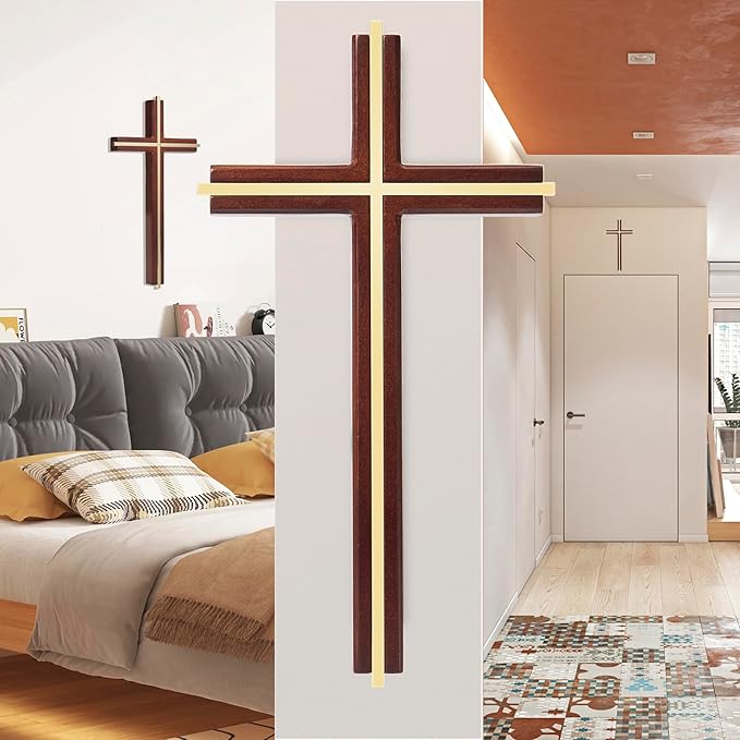 ACHIBANG 10" Wooden Cross for Wall, Modern Minimalist Wall Cross for Home Decor and Blessing, Catholic Gifts