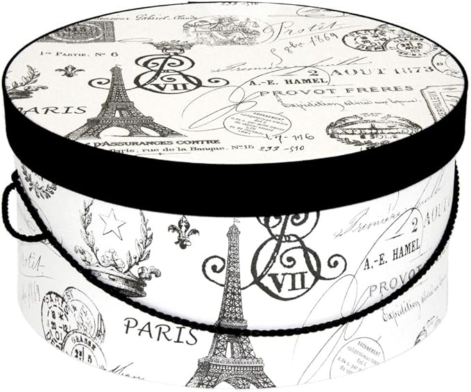 Sarah's Hat Boxes Classic Paris Hat Box – 8.75" x 4.5" (Dia. x Ht.) Handmade in USA – Odorless Non-Toxic Adhesive, Cording Handle – Premium Storage for Hats & Accessories