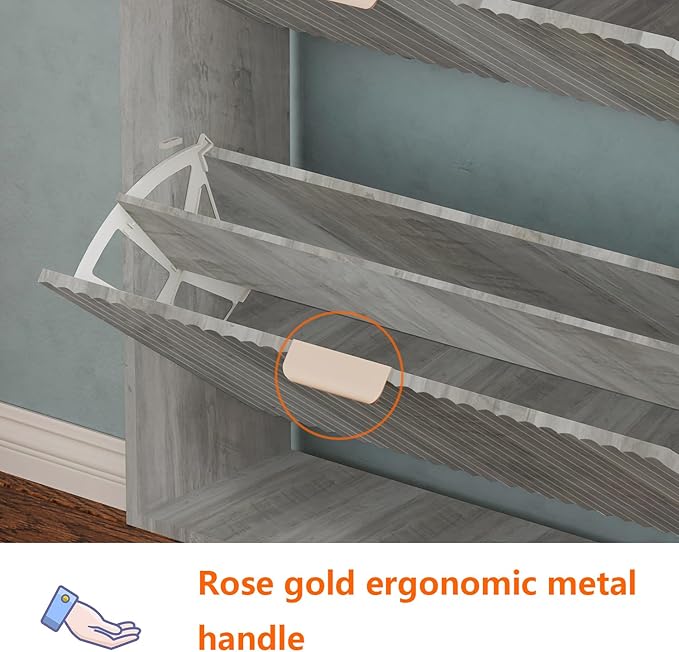 Shoe Cabinet Storage,Modern Freestanding Organizer with 4 Flip Drawers,Narrow Shoe Rack Cabinet for Entryway,Grey