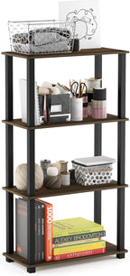 Furinno TURN-S-TUBE Storage Shelves, 4-Tier Book Shelf, Corner Shelf, Toolless Open Shelves, for Organization and Storage, Living Room, Garage, Home Office, Columbia Walnut