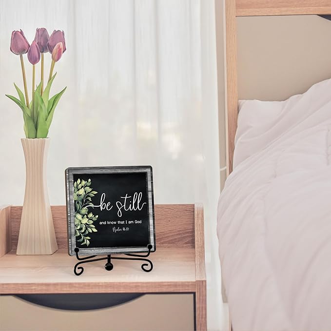 Home Decor, Farmhouse Be Still And Know That I Am God Shelf Decor For Living Room, Christian Gifts For Women Men, Entryway Tv Stand Fireplace Mantle Coffee Table Decoration (Still-13)
