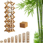 9 Tier Bamboo Shoe Rack, Foldable Shoe Rack, Shoe Rack, Ertical Shoe Organizer for Small Spaces, No Assembly Narrow Shoe Shelf for Entryway Closet Dorm (Yellow, 7 Layers)