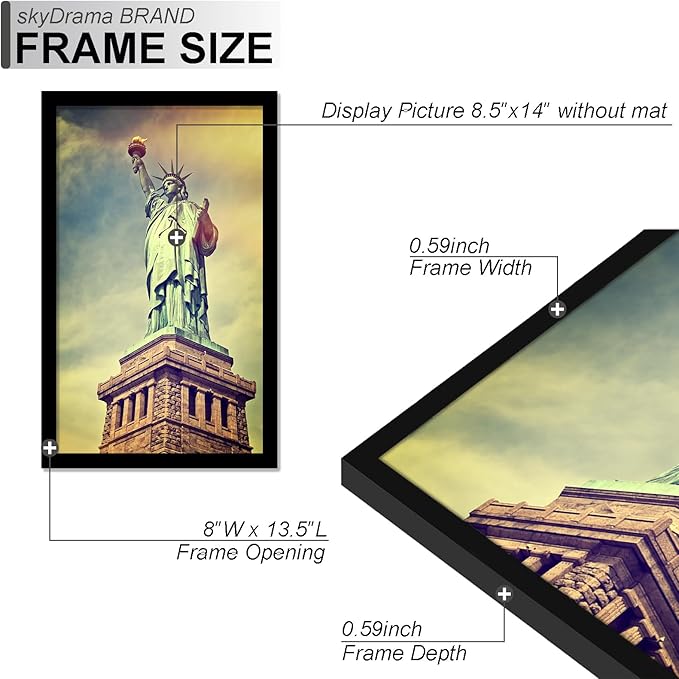 100% Solid Wood Picture Frame Set of 3, 8.5x14 Inch, Light Weight Matte Black Frame for Wall - 3 Pack