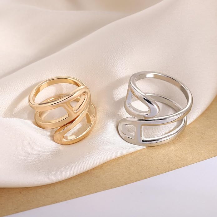 SYWDUDUCLT Scarf Ring for Women's Shawl, Silk Neckerchief, Tshirt, Gold/Sivler, S/M/L, 2 Pcs