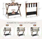 26.77" Full Assembled Luggage Rack for Guest Room, Set of 1 Bamboo Foldable Suitcase Stand, Bedroom & Hotel, Folding Luggage Holder with 5 Nylon Straps, 600D Oxford Fabric Shelf Walnut