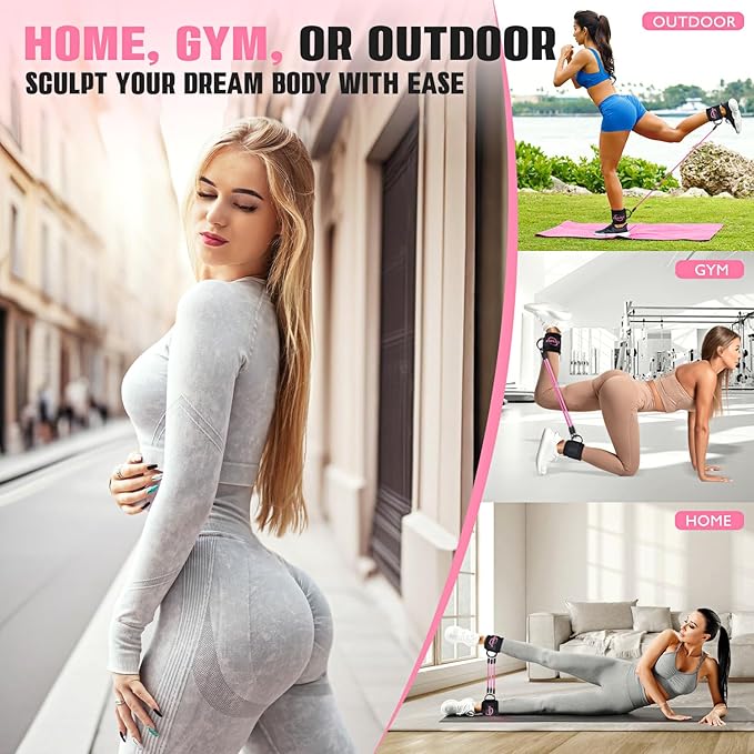 Ankle Resistance Bands with Cuffs, Resistance Bands for Working Out, Home Gym Workout Equipment for Women, Pilates Exercise, Hip, Leg, Glute Ankle Weights Training- Exercise Guides Included