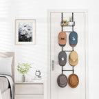HapiRm Over Door Hat Rack - Wall Mounted Hat Organizer with 6 Hooks and Metal Basket Design, Baseball Cap Organizer Storage Holder Up to 32 Caps for Door, Bedroom, Closet (Black)